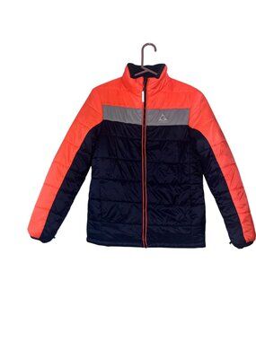 Gerry Colorblock Puffer Jacket Neon Orange Navy Large 14/16 Kids Lightweight